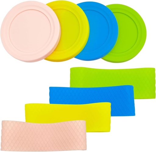[BRSROED4BB6W2YL7] Replacement Silicone Lids and Sleeves to keep cold, Compatible with Container of Ninja Creami Ice Cream Maker, Model: NC301, NC300, NC299AMZ Series. (Pink/Yellow/Blue/Green)