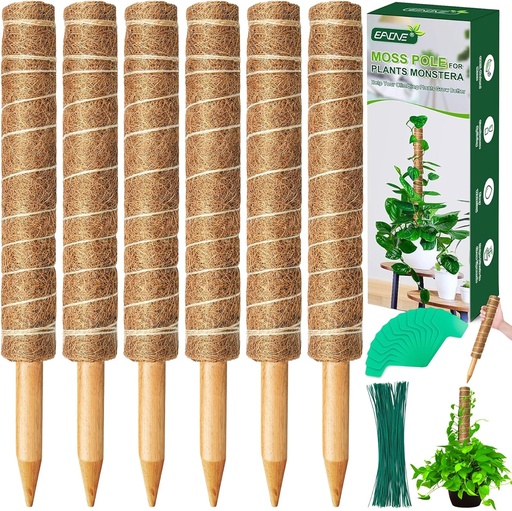 [BRSWYAY3BVYRYA34] EAONE 96'' Moss Pole for Plants Indoor, 6 Pack 16” Monstera Plant Support Moss Stick for Climbing Plants, Stackable Coir Totem Pole Monstera Stakes with 12 Plant Labels & 100 Ties for Potted Plants