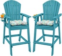 Sundale Outdoor Adirondack Bar Chairs Set of 2, Patio HDPE Bar Stools with Backrest, 30 Inch Seat Height Bistro Tall Dining Counter Barstools with Cushion, All-Weather Pub Height Chairs, Turquoise
