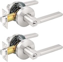 Probrico (2 Pack Keyed Entry Locks for Front Door/Bedroom/Office, Modern Entry Lever Lockset, Satin Nickel - Keyed Alike