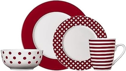 [BRSWKGD6BN5GAFA7] Pfaltzgraff Kenna Red 16-Piece Porcelain Dinnerware Set, Service for 4