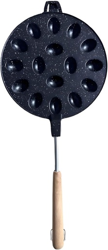 [BRSRAALYCIMGOYAU] 12-Cavity Egg Cake Pan, Double-Sided Waffle Maker, Non-Stick Metal Cooking Mold with Wooden Handle, Gas Stove Compatible