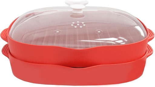 [BRSRMA3QOYIGYYDJ] NICO SEE WONDER Microwave Easy Bacon Maker, 2Pcs Microwavable Grill Tray, Bacon's Cooker with Splatter Lid, Make Crispy in Minutes, Red