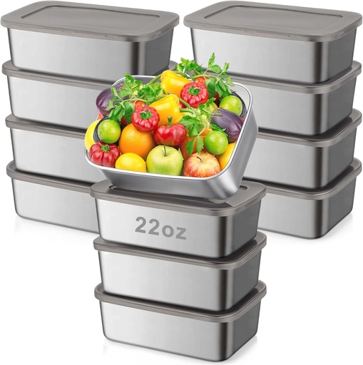 [BRSREFQCDEIB6AA4] 12 Pcs Stainless Steel Food Storage Containers with Lids, 22 oz Metal Freezer Containers, Lightweight Stackable Easy Open Reusable Meal Prep Box for Kitchen Picnic Oven Dishwasher Safe