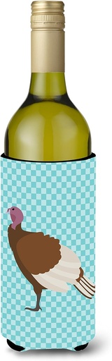 [BRSWGZQPBUJRY3I6] Caroline's Treasures BB8156LITERK Bourbon Red Turkey Hen Blue Check Wine Bottle Hugger Bottle Cooler Sleeve Hugger Machine Washable Collapsible Insulator Beverage Insulated Holder