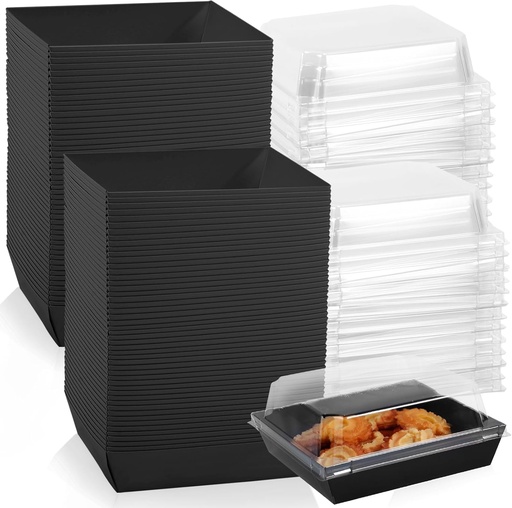 [BRSREYL6OV7BAHT7] 100 Pack Charcuterie Boxes with Clear Lids,Disposable To Go Paper Food Containers,Square Disposable Charcuterie Boxes for Sandwich Cake Slice Cookies Strawberries,Black