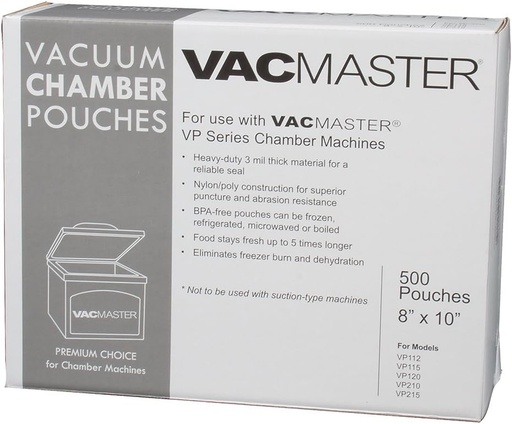 [BRSWIZQ6CB7WMCTM] VacMaster 40722 3-Mil Vacuum Chamber Pouches, 8-Inch by 10-Inch, 500 per Box