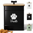 Dog Treat Container Airtight - 6 Inch Wide x 8 Inch Tall Iron Dog Treat Jar for Kitchen Counter with Airtight Bamboo Lid - 12 Cup Capacity Pet Treat Container - Doggie Cookie Jar - Big Treats Canister