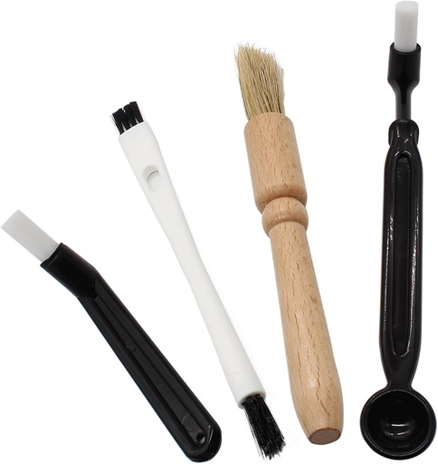 [BRSRMHQ2CMDREHQ2] Coffee Grinder Cleaning Brush, Espresso Machine Brush Kit Wood Handle & Natural Bristles Wood Dusting Espresso Brush Set with Spoon for Bean Grain Coffee Tool (Pack of 4)
