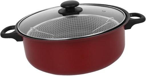 [BRSROCT5O4PA2DLJ] Nonstick Deep Fryer Pot Deep Frying Pan Oil Fryer Cooking Pot Net Basket Portable with Cover Milk Pan Saute Pan Cookware, 24cm