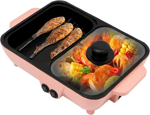 [BRSRAGL5BZ5QAAIV] Hot Pot Electric with Grill 2 in 1 Indoor Non-Stick Electric Pot and Griddle Non-Stick Electric Hot Pot for Family Gatherings and Friends BBQ Fun Durable Material Fast Even Heating