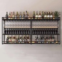 Metal Wall Wine Rack with LED Light,Wall Mounted Shelves with Wine Glass Holder,Bar Floating Wall Shelves,Liquor Bottle Display Shelf,Wine Storage Racks,for Kitchen Wine Cellar,GOL