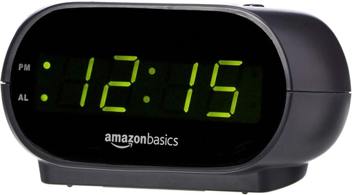 [BRSWGFQYCQOWK3DU] Amazon Basics Small Digital Oval Alarm Clock With LED Display, Nightlight & Battery Backup, Black, 4.5 x 3.5 x 2.4 Inches