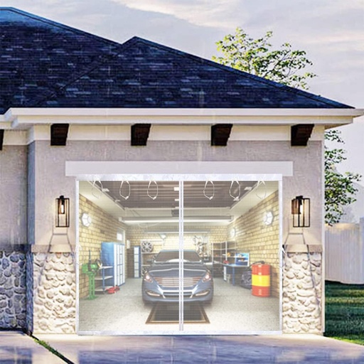 [BRSRAZYQAECBG23H] White Magnetic Garage Door Net Screen Kit 12x10 FT - Heavy-Duty Fiberglass Mesh with Magnetic Closure for 1 Car Garage 12x10ft, Blocks Bugs & Enhances Privacy -Perfect for Porch Gym Barn Patio Use