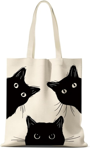 [BRSROEAECF5GE3LP] Cat Tote Bag Canvas Cute Black Cat Aesthetic Bag Canvas Bag for Women Cat Lover Gift for Women