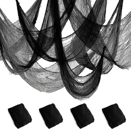 [BRSREGQFOENB6HIV] 4 Pack Black Gauze Halloween Decor, 30x72 Inch Fabric, Spooky Creepy Cloth for Haunted House Wall Yard Indoor Outdoor