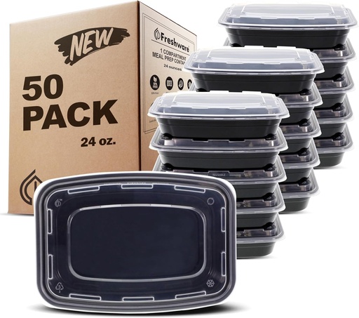 [BRSROEADCQNBYH3L] Freshware Meal Prep Containers [50 Pack] 1 Compartment with Lids, Food Storage Containers, Bento Box, BPA Free, Stackable, Microwave/Dishwasher/Freezer Safe (24 oz)
