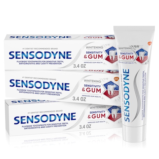[BRSWYZQTBF7WC3I4] Sensodyne Sensitivity & Gum Whitening Toothpaste, Toothpaste for Sensitive Teeth & Gum Problems, 3.4 Ounces (Pack of 3)