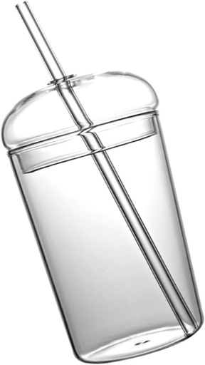 [BRSREH3RBV7BGCY2] Healifty Large Capacity Glass Straw Cup Food Grade Borosilicate Glass Juice Mug with Decorative Transparent Design Portable Drinking Cup for Office Home Restaurant Use