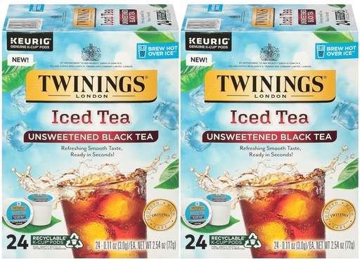 [BRSRMBD6ABYBEELB] Twinings Iced Tea Unsweetened Black Tea K-Cup Pods for Keurig, Caffeinated, Refreshing, Smooth, Black Tea, 24 Count (Pack of 2)