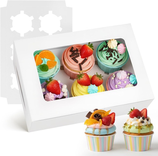 [BRSROATQAABQMHQZ] VGOODALL 6PCS White Cupcake Boxes, 6 Count Cupcake Containers with Window Holding 36 Pastry Box for Birthday Holiday Party Bakery Supplies