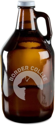 [BRSWIBACAQBGAHYZ] Border Collie Dog Breed Pride Hand-Made Etched Glass Beer Growler 64 oz
