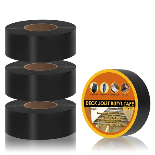 [BRSRMHD3PMPBUAAY] Butyl Joist Tape for Decking 2''×50', 4 Rolls Weather-Resistant Deck Joist Tape 2 inch, Waterproof and Anti-Corrosion Joists Deck Tape,Self-Adhesive Flashing Joists Tape for Wood Decks Beams Roof