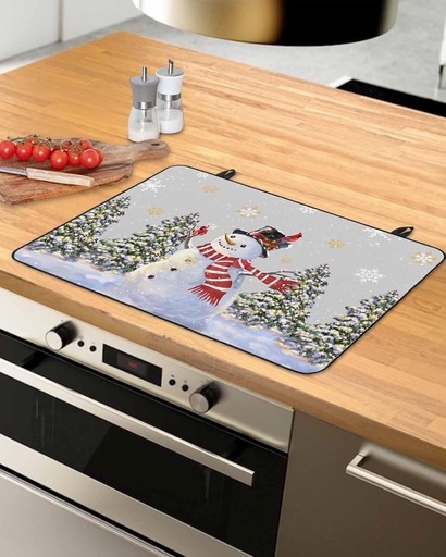 [BRSREAAEDIIQE3D6] Christmas Countertop Burners Protection Mats for Kitchen, Winter Snowman Christmas Tree Snowflake Gray Rubber Stove Top Cover Mat, Heat Proof Mats Cooktop Cover for Counter Dish Drying Mat, 31"x24"