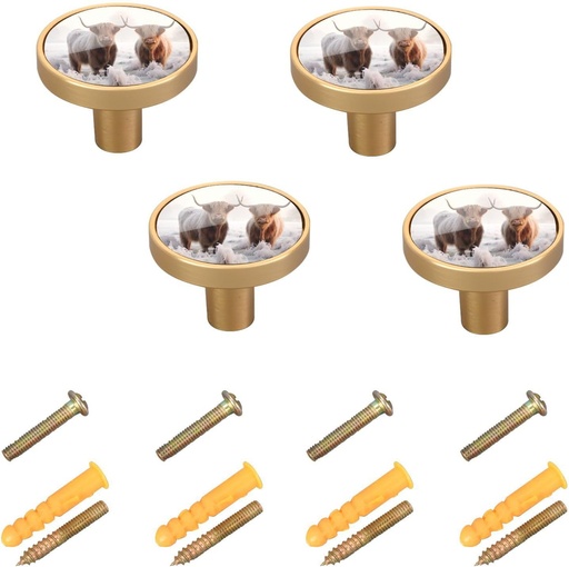[BRSRAZQQDIJW2HI3] YETTASBIN Highland Cow Cabinet Knobs 4 Pack, Round Drawer Dresser Pulls Handles Knobs, 1-1/4 Inch Kitchen Cabinet Hardware Knobs for Door, Closet Home Office Furniture Decor
