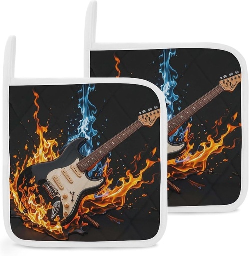 [BRSREHYYOUHRGCAZ] Potholders for Kitchen Heat Resistant Hot Pads Oven Pot Holders Electric Guitar Music Printed Easy-Care Perfect for Your Kitchen 2-Pk