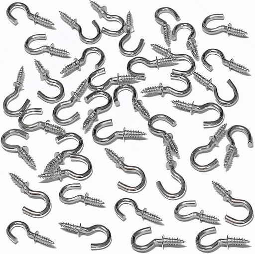 [BRSRA2YFA57WOG3V] 100 Pcs 1/2 Inch Metal Cup Hooks Ceiling Screw Hooks for Attachment and Suspension, Silver