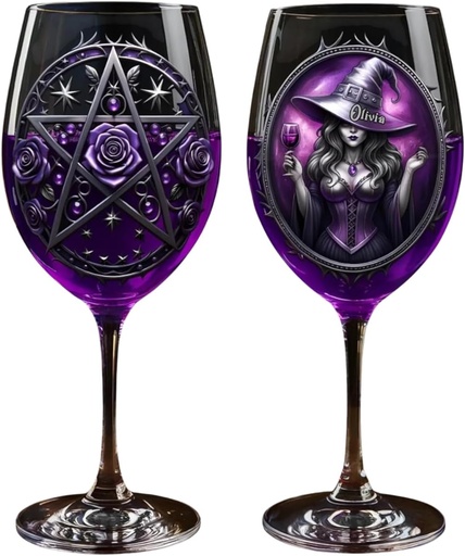 [BRSREAT4OQCGYFA6] Gothic Witch and Roses Custom Long Stemmed Wine Glass, Witch Vibes Personalized Whiskey Glass for Women, Witchy Wine Glasses for Bestie Sister, Halloween Whiskey Glass, Halloween Witch Gifts for Women