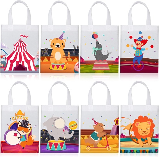 [BRSRMCTQA4IR6D3X] Deekin 24 Pcs Carnival Bags Carnival Gift Bags Carnival Treat Bag Non Woven Carnival Party Decorations Carnival Shopping Tote Reusable Grocery Bag with Handle for Birthday Holiday Party