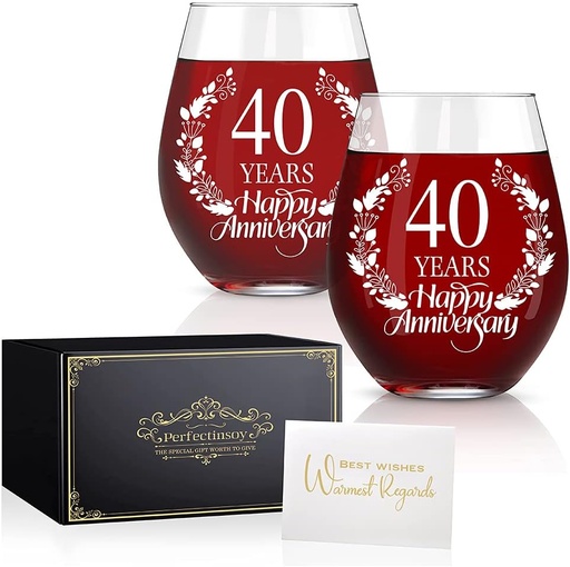 [BRSW2ZQYDF5WKEY4] Perfectinsoy 40 Years Happy Anniversary Wine Glass Set of 2, 40th Anniversary Wedding Gift for Mom Dad Wife Soulmate Couple, Funny Vintage 40 Years Wedding Gifts for Men Woman Couple Family Friends