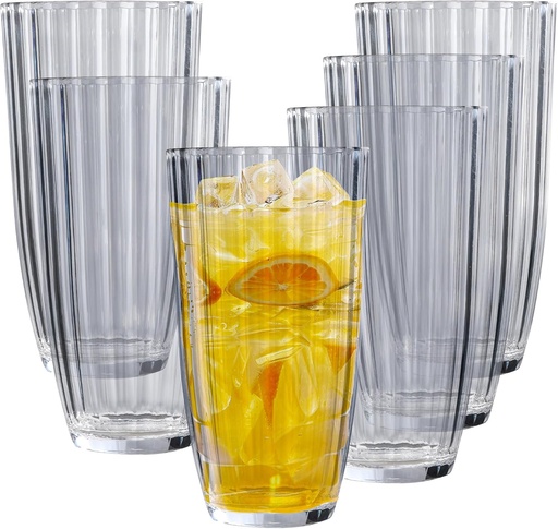 [BRSREZLRC5YBMGTZ] Acrylic Clear Highball Plastic Cups | Plastic Reusable Tumblers 20oz (Set of 6) | Stackable | BPA-free Tumblers | Shatterproof | Top-rack Dishwasher Safe