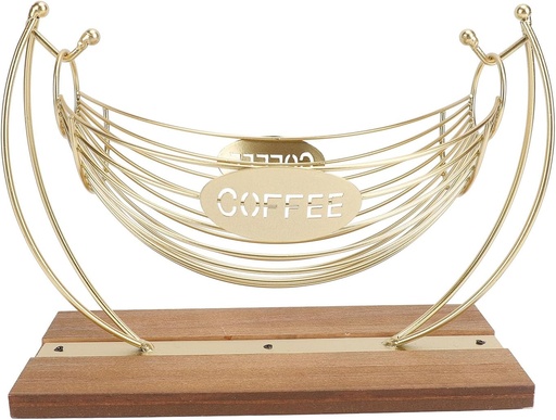 [BRSREGL5CIPAAA3X] Coffee Pod Holder Iron Hammock Coffee Capsule Storage Basket Bar Countertop Organizer with Wood Base for Kitchen Office