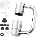 Universal Sink Faucet 1440° Rotatable Faucet Aerator Extension, U Shaped Faucet Extender for Toddlers 2 Modes Adjustable, Flexiflow 1080° Rotating Faucet Extender for Bathroom Sink/Kitchen(Silver)
