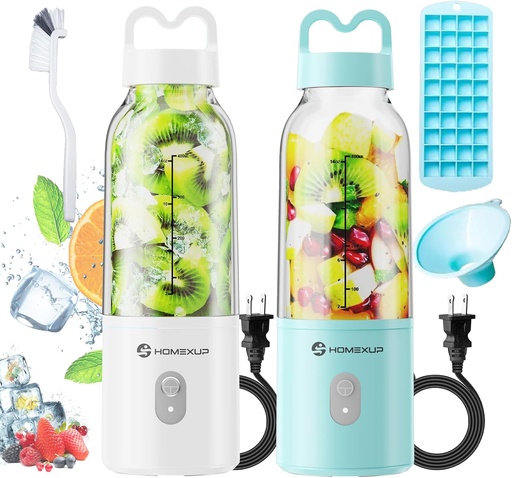 [BRSRAFL3AECRQA3P] 2PCS Portable Personal Blender 17 OZ/500 ML Juicer, 175W Personal Size Blender, Ideal for Smoothies, Ice Blending, Juicing, and Food Processing, Compact, Convenient, and Versatile（Blue&White）