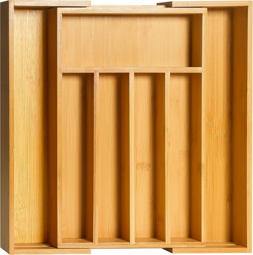 [BRSROGAPOEFWYDLJ] Utopia Kitchen Expandable Bamboo Utensil Drawer Organizer, Silverware Organizer for Cutlery, Flatware Holder (5-7 Slots, Natural) - Pack of 1