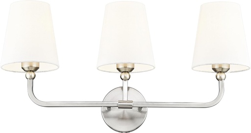 [BRSRAYABC4AQ2EY2] Bathroom Light Fixtures, Brushed Nickel Vanity Lights with Flared White Fabric Shade, 3 Light Wall Sconce, Modern Sconces Wall Lighting for Hallway Bedroom, VL837-BN-3