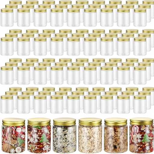 [BRSROYD2CJ7AOEI2] Wesiti 60 Pcs 8 oz Clear Plastic Mason Jars Containers With Screw on Gold Lids Refillable Round Empty Plastic Jars Storage Containers Reusable for Kitchen Household Dry Food Storage Honey Herb Nuts