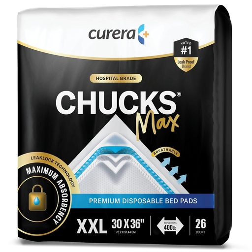 [BRSRAFARAAMGYCQU] Chucks® MAX Hospital Bed Pads Disposable Adult 30 x 36 Breathable Incontinence Pads - XX-Large Pee Pads for Adults - Heavy Duty 10X Absorbency Underpads - 400 Lbs. Patient Repositioning [26 Count]