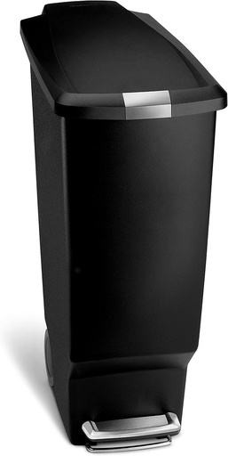 [BRSWIZQFPICWA23C] simplehuman 40 Liter / 10.6 Gallon Slim Kitchen Step Trash Can With Secure Slide Lock, Black Plastic