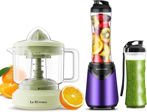 [BRSRABT7PNYWKFI3] La Reveuse 34 oz electric citrus juicer + La Reveuse 300W personal size blender (2 Cups,purple)