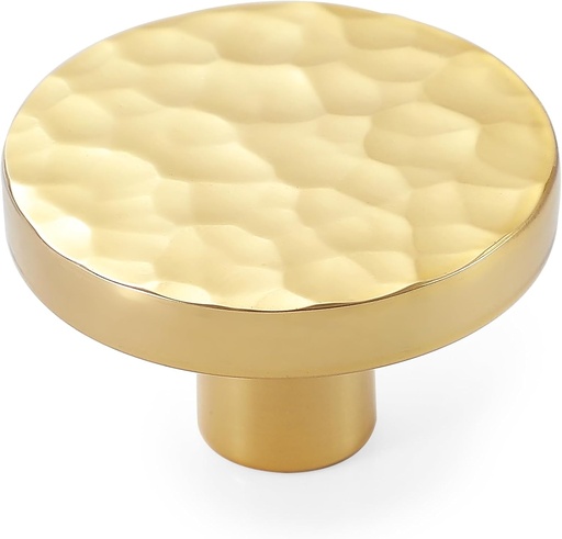 [BRSRMBI3B4PGAAL2] 5-Pack Modern Gold Cabinet Knobs, Hammered Solid Brass Drawer Knobs, Round Dresser Drawer Pulls and Handles, Kitchen Cabinet Hardware, Diameter 1-3/16 Inch