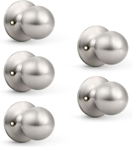 [BRSROGDQARYGADT7] Probrico Dummy Door Knob, Single Sided Handle for Closets/French Doors/Pantry, Brushed Nickel Non-Turning Interior Push/Pull Door Knob 5 Pack