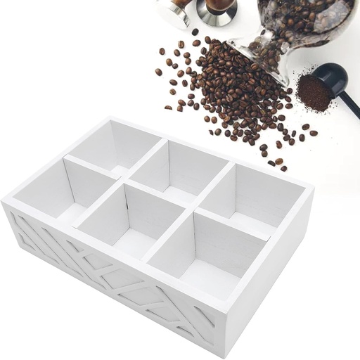 [BRSRABIEBEAQIDL5] Bewinner Coffee Station Organizer for Counter, Coffee Condiment Service Tray, Wood Cafe Pods Holder Storage Basket for Home, Office and Breakroom (White)