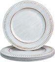 White Charger Plates,13 Inch Vintage Dinner Plate Chargers Round Server Ware.Set of 6 Plastic Beaded Chargers for Dinner Plates, Party, Wedding(White)