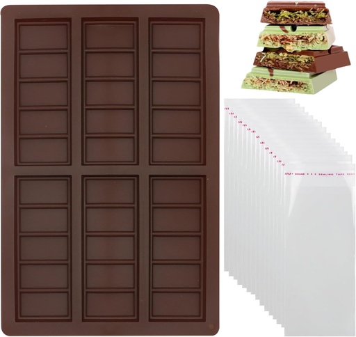 [BRSRACT6OAARGG3F] Chocolate Bar Molds Silicone Snap Bars Making Set Food Grade Break-Apart Chocolate Molds with 100pcs Storage Bags for Chocolate Bar Pistachio Candy Chocolate Snacks Milk Chocolate Bar