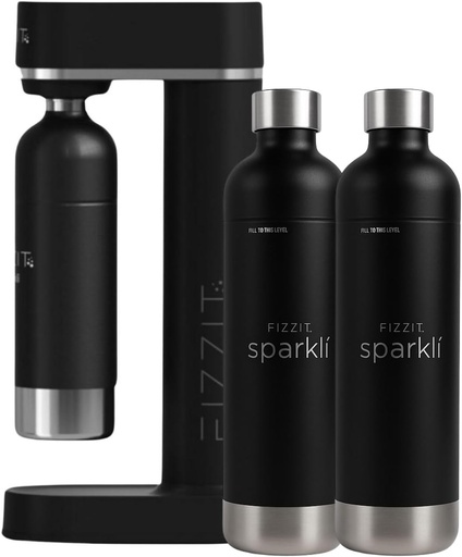 [BRSRAFIFDEBBSD3G] Stainless Sparkli Soda Maker with 2 Black Bottles – Black Carbonator, Sleek & Dishwasher Safe